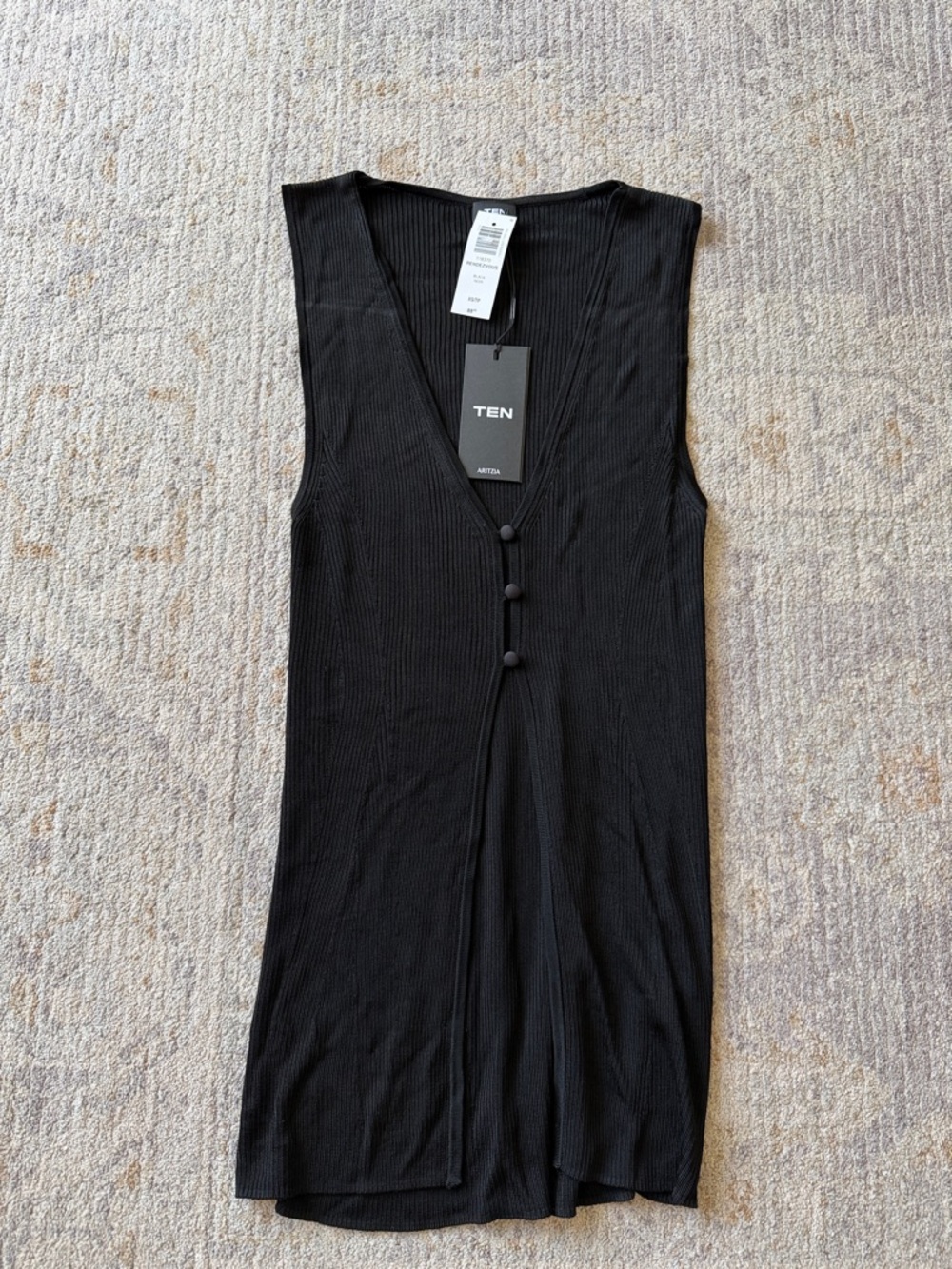 Black Sleeveless V-Neck Button Front Women's Top